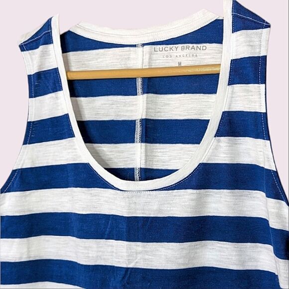 Lucky Brand Essentials Blue & White Stripe Cotton Tank Top size M - Picture 3 of 6